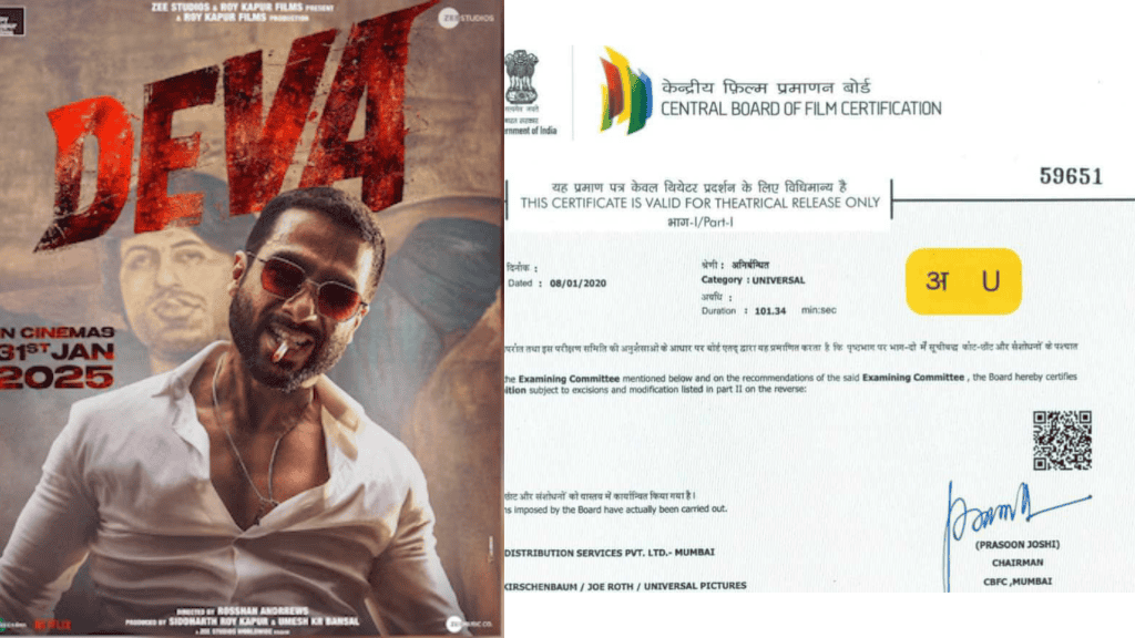 Deva Shahid Kapoor Movie Gets CBFC UA16+ Certified